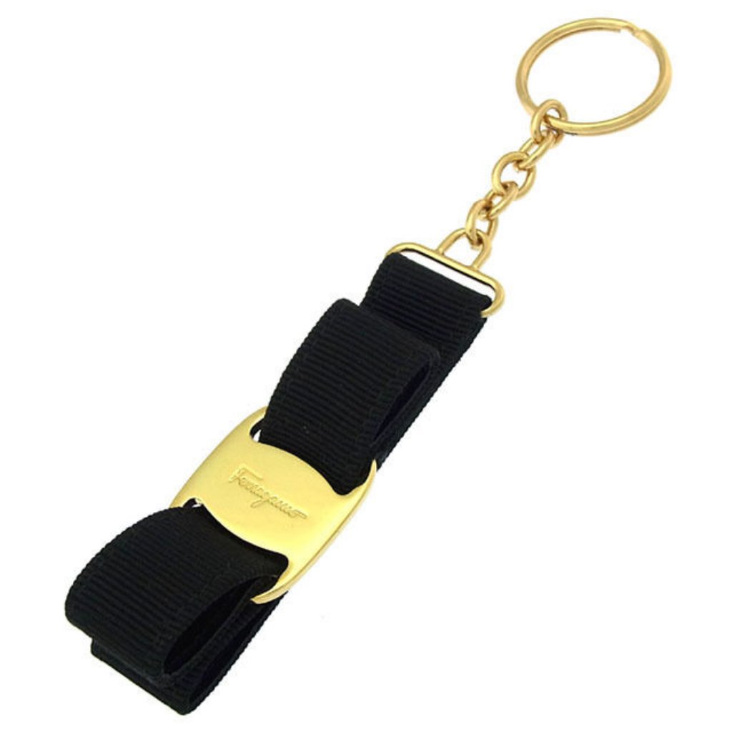 Authentic Salvatore Ferragamo Key Ring Vera Gold Black Woman